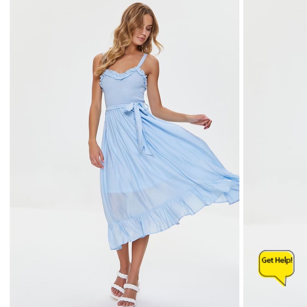 Belted Ruffled Midi Dress